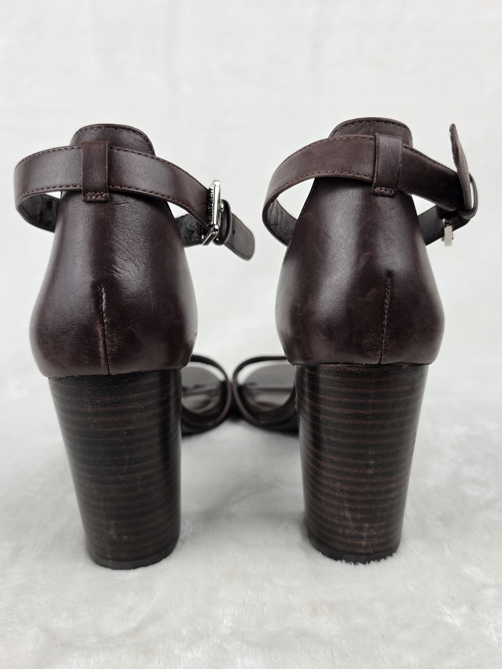 Lauren Ralph Lauren Ankle Strap Sandals Womens 9B Brown Leather Block Heel - Picture 3 of 8